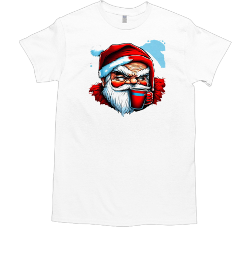 Illustration of Santa Claus Holding a Red Cup T-Shirt