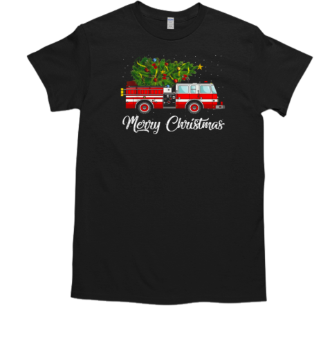 Merry Christmas Fire Truck Carrying Christmas Tree Christmas Firefighter T- Classic Men's T-shirt