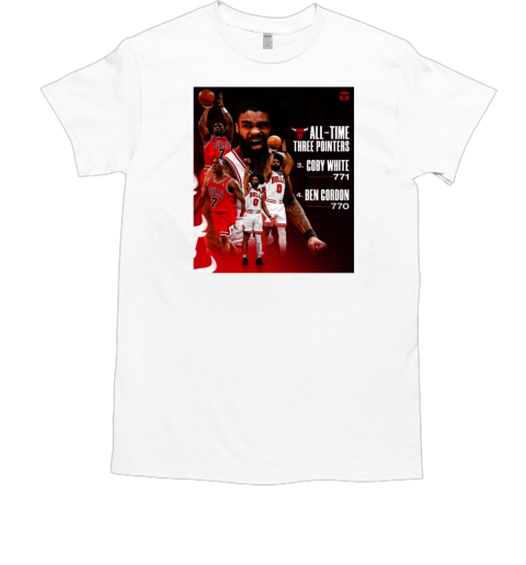 Chicago Bulls All Time Three Pointers No. 3 Coby White 771 No 4 Ben Cordon 770 Poster T- Classic Men's T-shirt