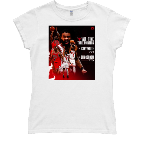 Chicago Bulls All Time Three Pointers No. 3 Coby White 771 No 4 Ben Cordon 770 Poster T- Classic Women's T-shirt