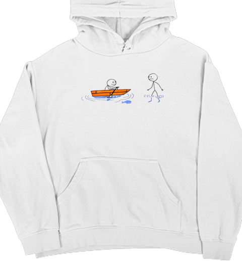 Stick figure rowing a boat with stick figure walking on water T- Unisex Hoodie