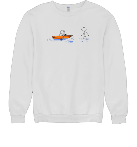 Stick figure rowing a boat with stick figure walking on water T- Unisex Sweatshirt