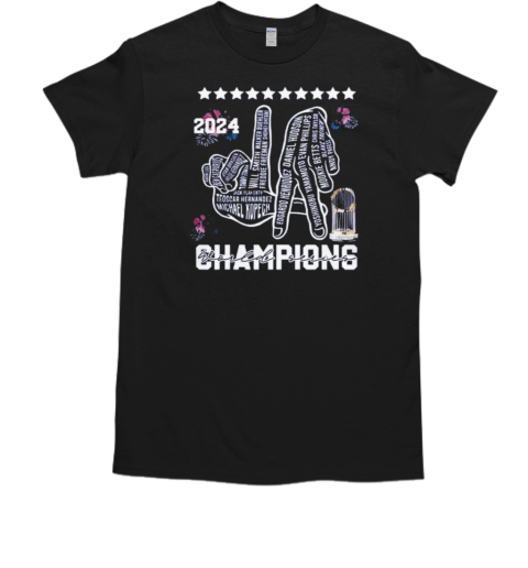 Official Los Angeles Dodgers 2024 Champions World Series Victory Hands Names Players T-Shirt