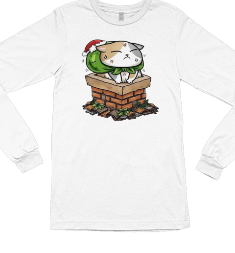 Cat Stuck In Chimney Christmas Long Sleeved T-shirt 