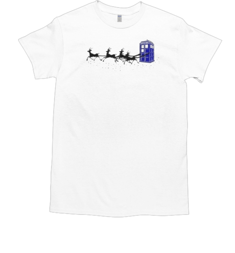 The Doctor Who Christmas Police Phone Box Flying Deer Star T-Shirt The Doctor Who Christmas Police Phone Box Flying Deer Star T-Shirt