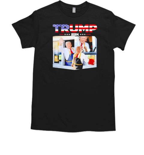 Trump works the drive thru fast food worker french fries US flag T-Shirt Trump works the drive thru fast food worker french fries US flag T-Shirt