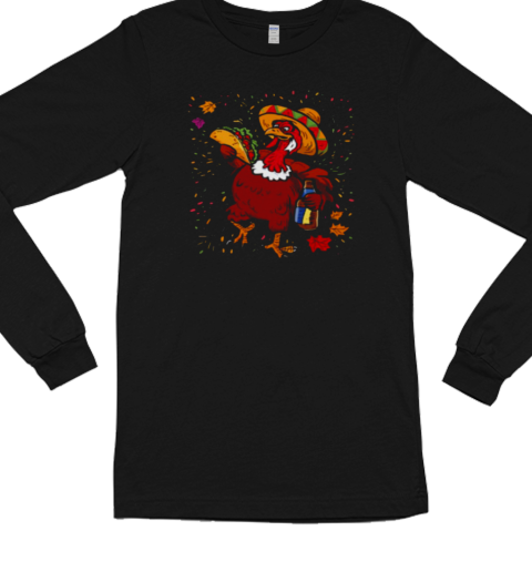 Turkey Eating Taco Thanksgiving Day Mexican Food Fall Autumn Long Sleeved T-shirt 