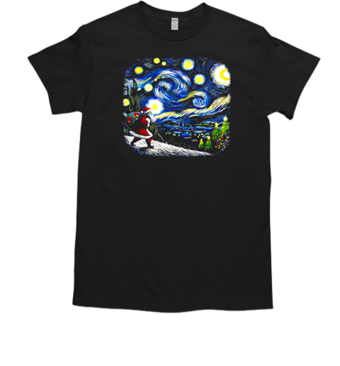 Van Gogh Starry Night Santa Christmas winter snowy night Classic Men's T-shirt