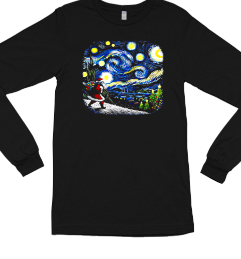 Van Gogh Starry Night Santa Christmas winter snowy night Long Sleeved T-shirt 