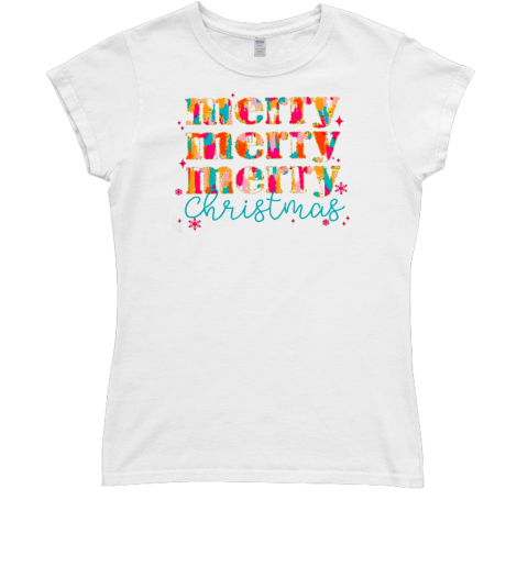 Glitter Brushstroke Merry Christmas Classic Women's T-shirt