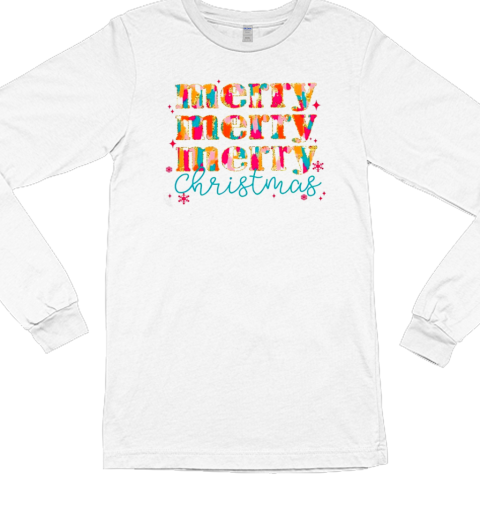 Glitter Brushstroke Merry Christmas Long Sleeved T-shirt 