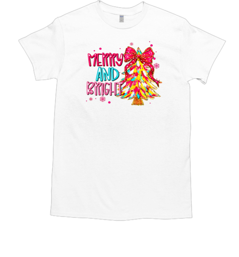 Merry and bright glitter Christmas tree coquette T-Shirt