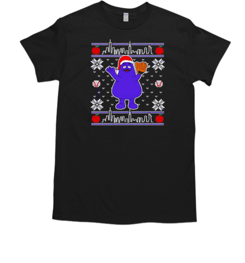 Grimace Santa hat McDonald's New York Mets ugly Christmas T-Shirt