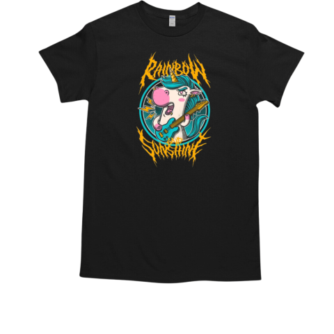 Rainbow and Sunshine Cute Metal Band Unicorn T-Shirt