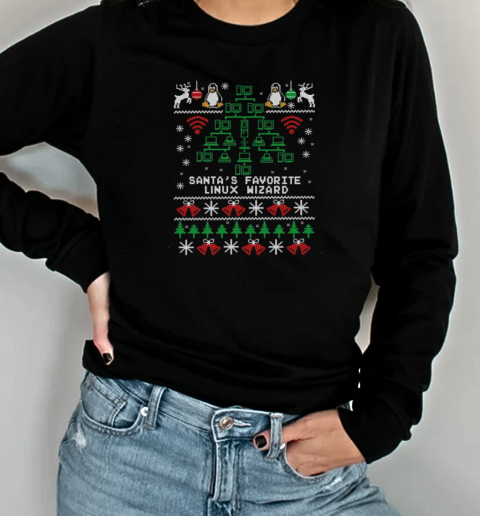 Santa's Favorite Linux Wizard Ugly Christmas Long Sleeved T-shirt 