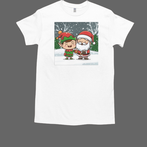 Merry Drunk Elf and Santa Clause In The Snow Lightweight T-Shirt