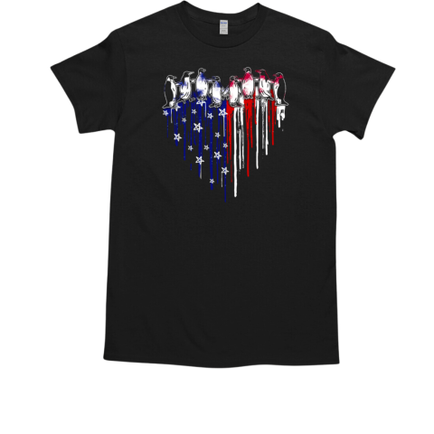 Patriotic Penguins Dripping Paint Heart for Animal Lover T-Shirt