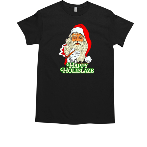 Santa Claus smoking Happy Holiblaze Christmas T-Shirt