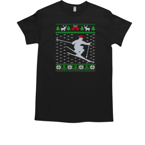 Skiing Santa hat skier ski lover ugly Christmas T-Shirt