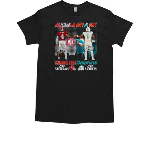 Alabama Crimson Tide Jalen Milroe x Miami Dolphins Tua Tagovailoa On Saturdays Signatures T-Shirt