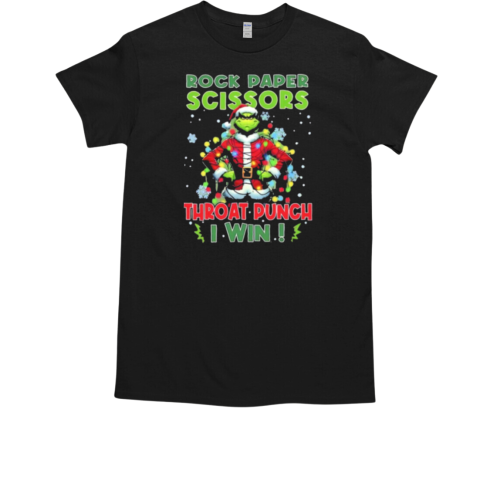 Grinch Santa rock paper scissors throat punch I win Christmas T-Shirt