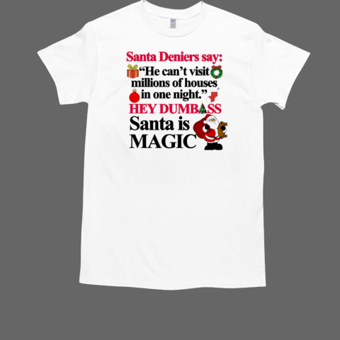 Santa Deniers Say He Can't Visit Millions Of Houses In One Night Hey Dumbass Santa Is Magic T-Shirt