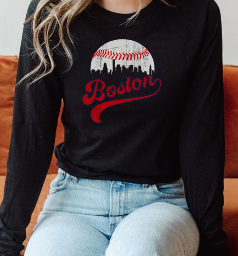 Nice Retro Skyline Boston Baseball T- Long Sleeved T-shirt 