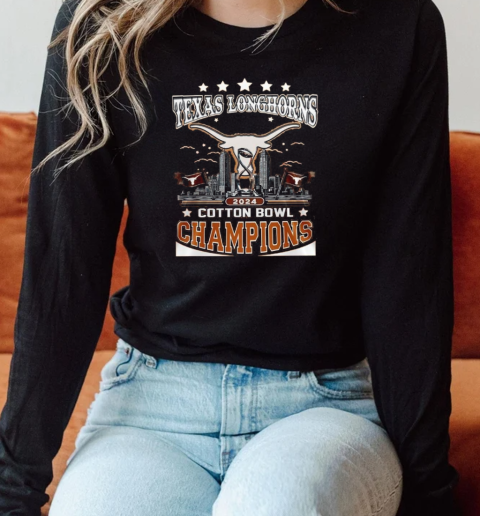 Texas Longhorns City Skyline 2025 Cotton Bowl Champions T- Long Sleeved T-shirt 