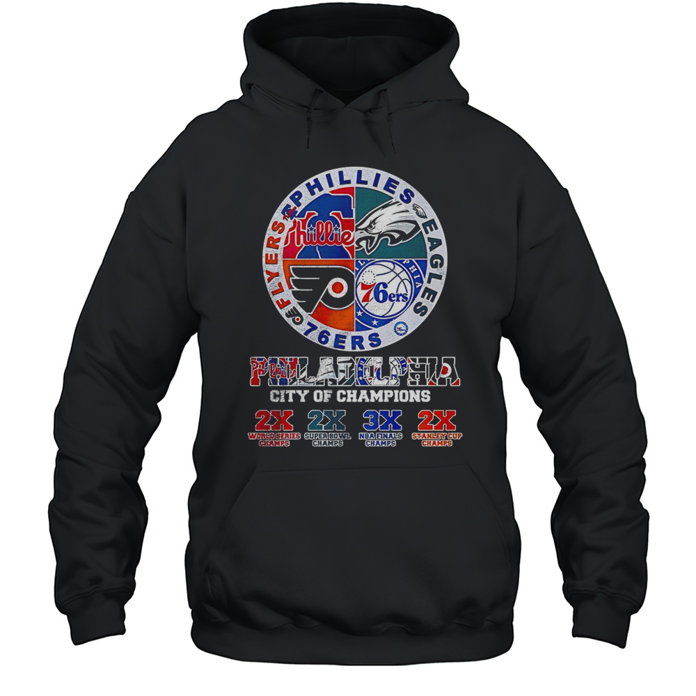 Eagles X Phillies X 76ers X Flyers Philadelphia City Of Champions Logo Shirt Unisex Hoodie