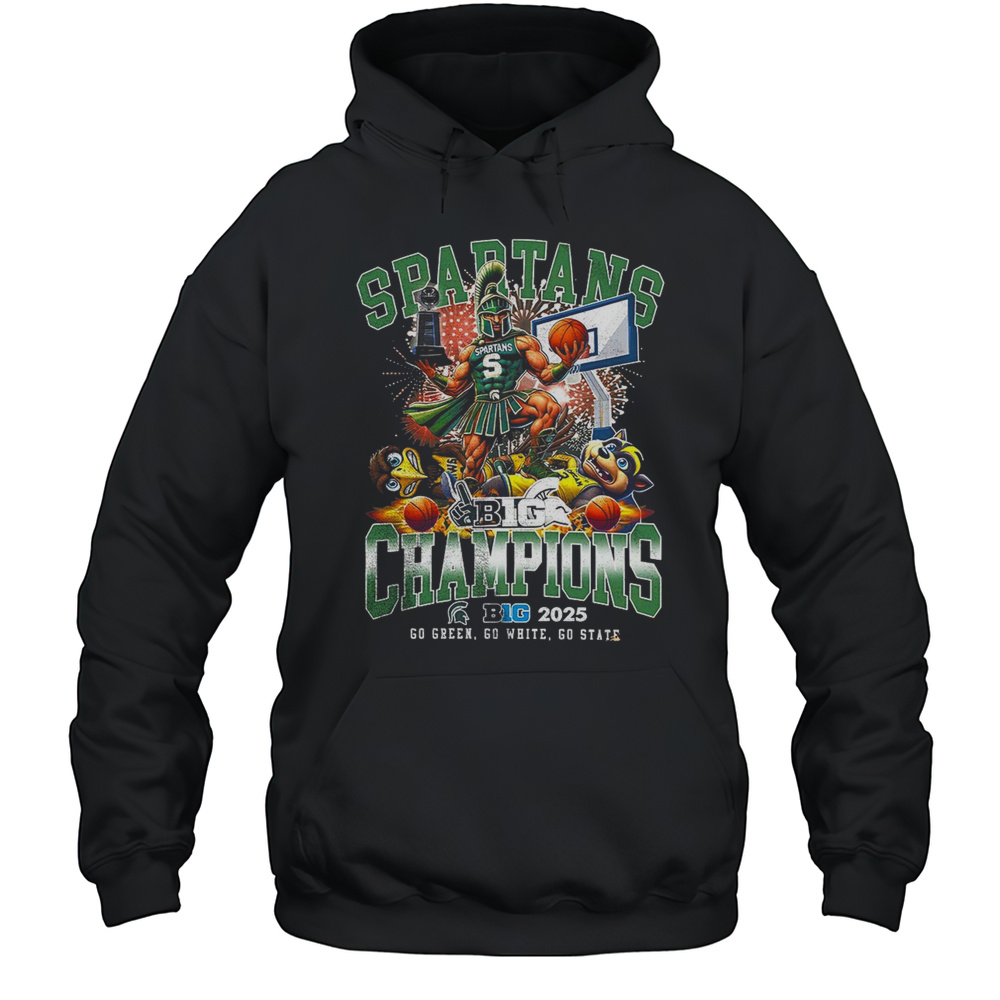 Michigan State Spartans Mens Basketball NCAA 2025 B1G Champions Mascot Shirt Unisex Hoodie