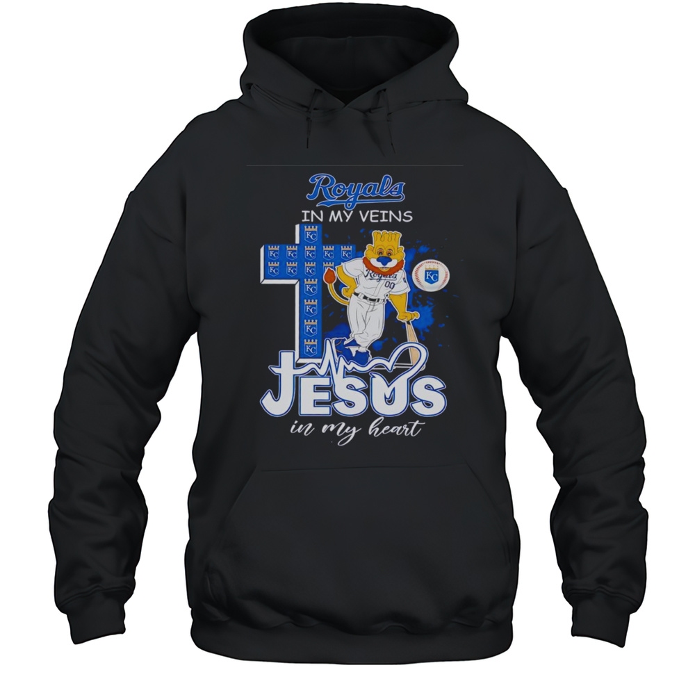 Kansas City Royals In My Veins Jesus In My Heart Mascot Shirt Unisex Hoodie