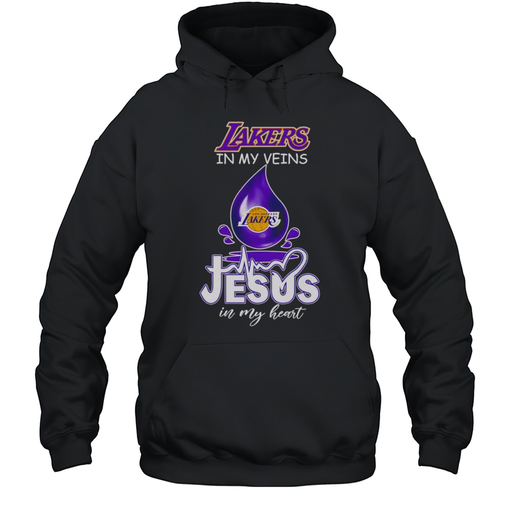 Los Angeles Lakers In My Veins Jesus In My Heart Drop Blood Shirt Unisex Hoodie