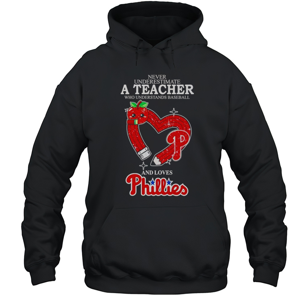 Never Underestimate A Teacher Who Understands Baseball And Loves Phillies Diamond Shirt Unisex Hoodie
