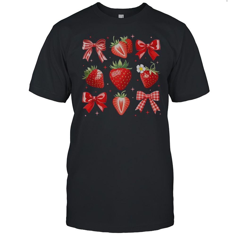 Strawberry Coquette Bow Strawberries Festival Girls Women Shirt