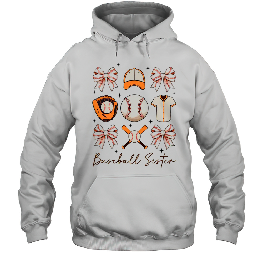 Baseball Sister Coquette Bow Fan Girls Cheer Baseball Shirt Unisex Hoodie