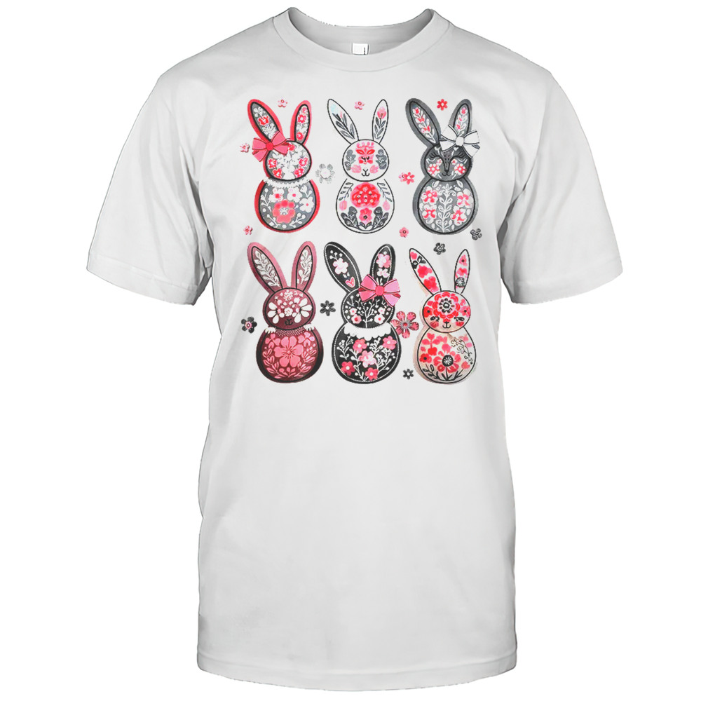 Coquette Easter Bunny Bow Floral Retro Easter Girls Kids Shirt