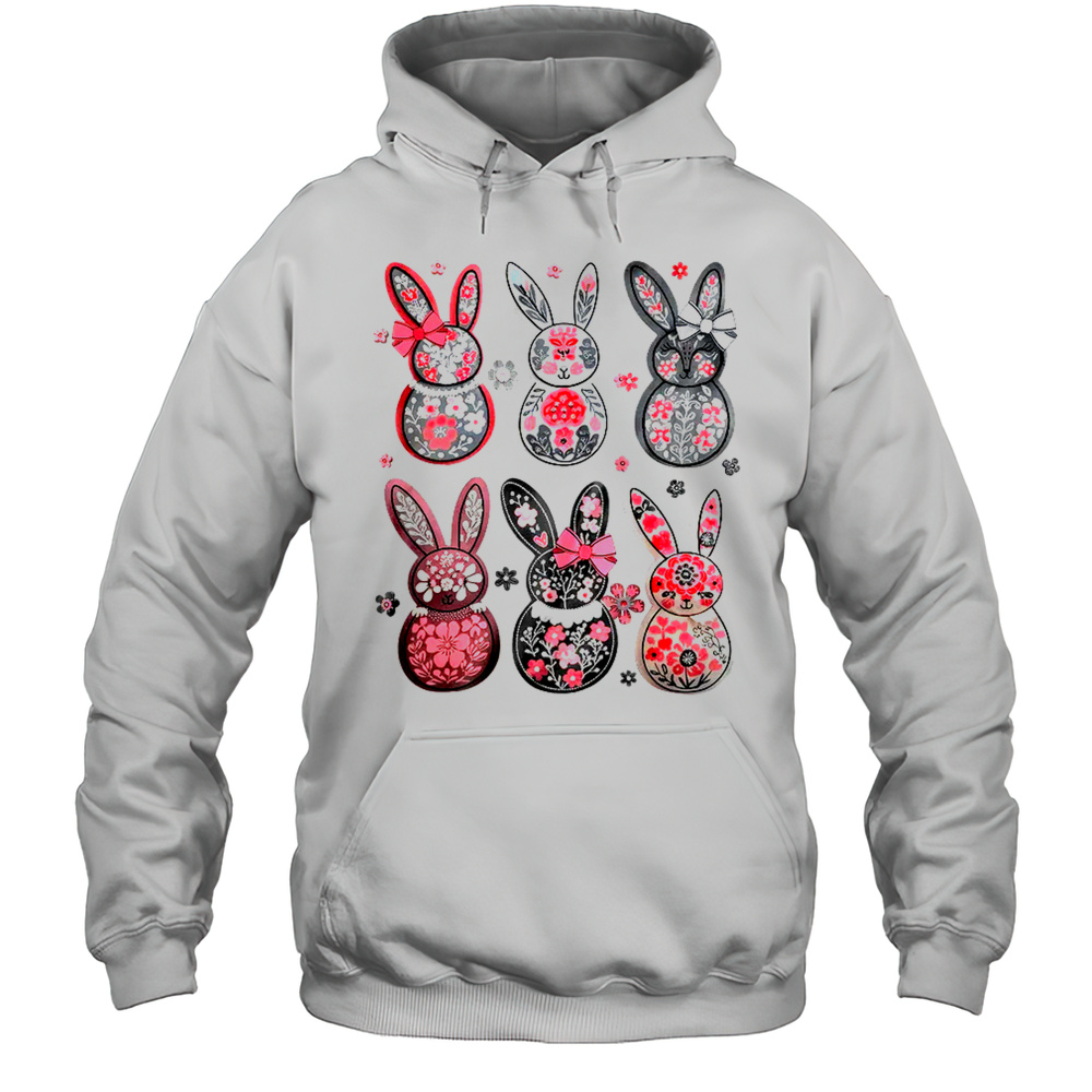 Coquette Easter Bunny Bow Floral Retro Easter Girls Kids Shirt Unisex Hoodie