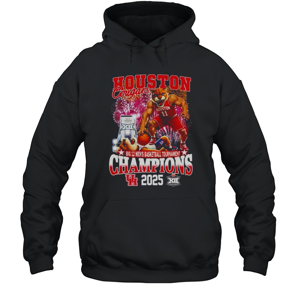 Houston Cougars 2025 Big 12 Mens Basketball Tournament Champions Mascot Shirt Unisex Hoodie