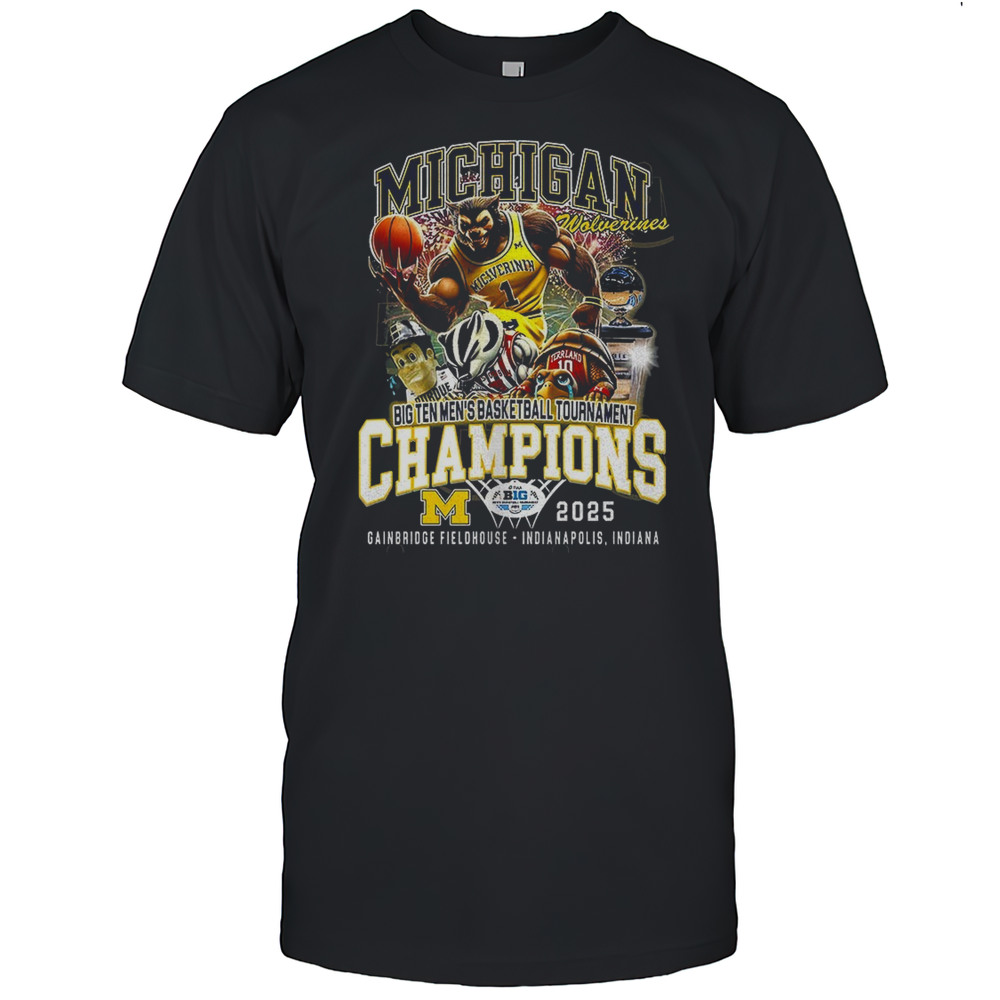 Michigan Wolverines Big Ten Mens Basketball Tournament Champions 2025 Mascot Shirt