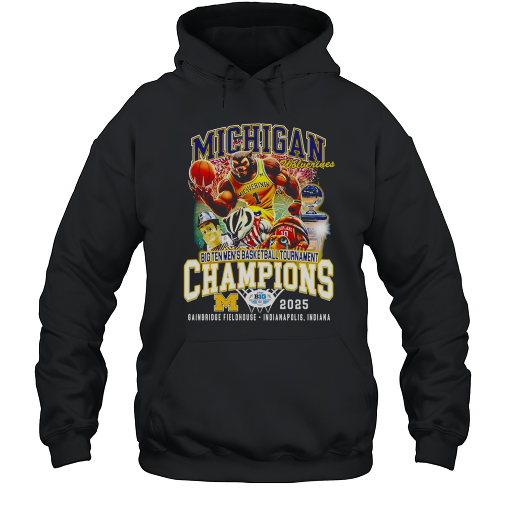 Michigan Wolverines Big Ten Mens Basketball Tournament Champions 2025 Mascot Shirt Unisex Hoodie