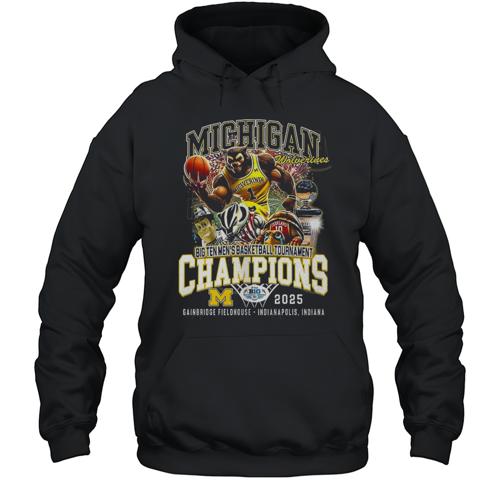 Michigan Wolverines Big Ten Mens Basketball Tournament Champions 2025 Mascot Shirt Unisex Hoodie