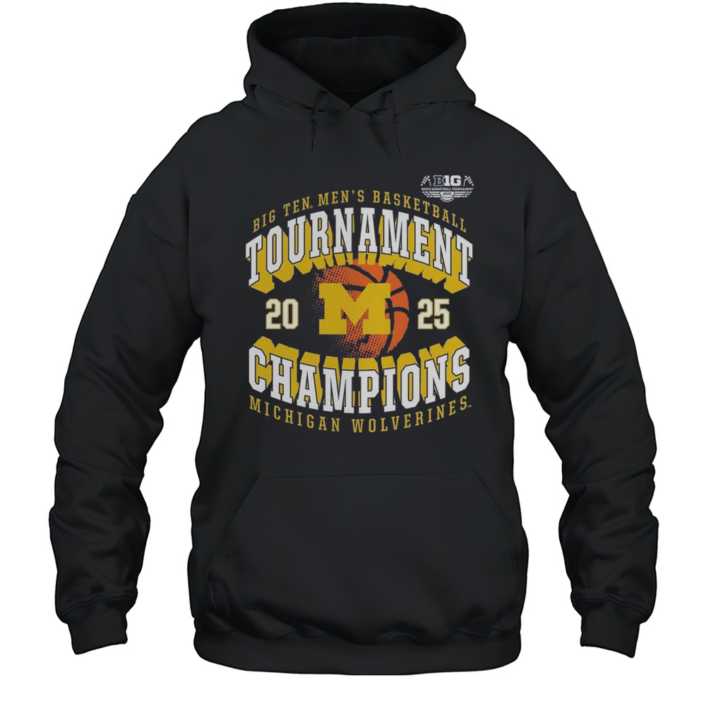 Michigan Wolverines NCAA Big Ten Mens Basketball Conference Tournament Champions 2025 Logos T-shirt Unisex Hoodie