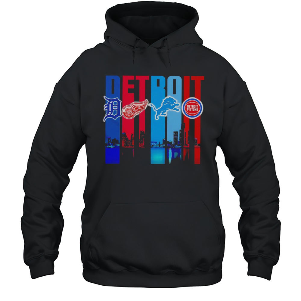 Skyline Detroit Sports Tigers Red Wings Lions And Pistons Logo Shirt Unisex Hoodie