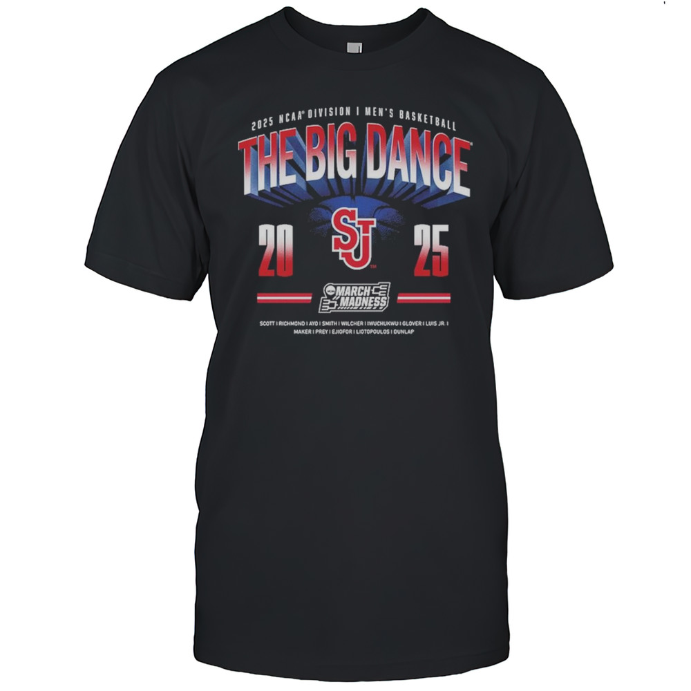St. Johns Red Storm NCAA Division I Mens Basketball The Big Dance March Madness Scott Richmond 2025 Logos T-shirt