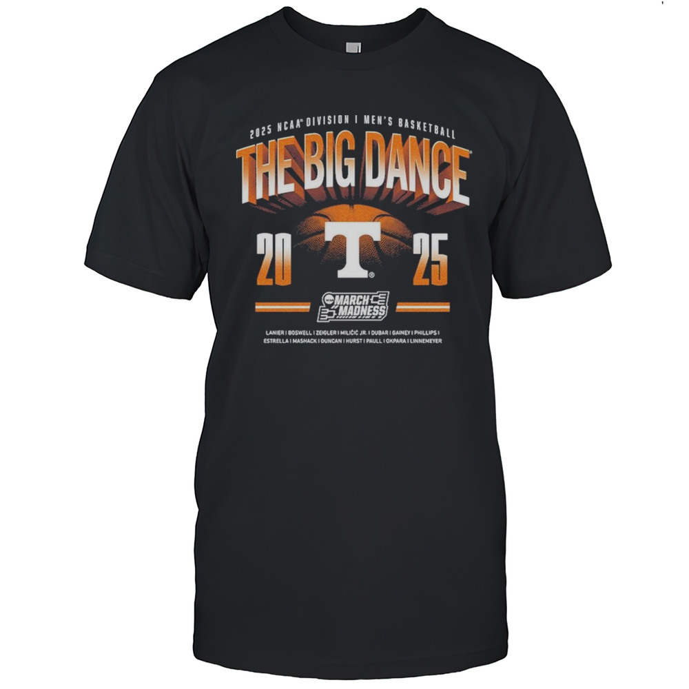 Tennessee Vols NCAA Division I Mens Basketball The Big Dance March Madness Lanier Boswell 2025 Logos T-shirt