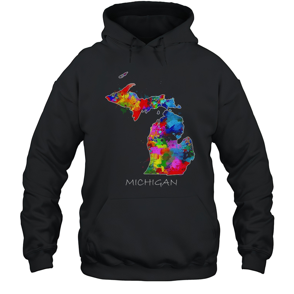 Colorful Michigan Map Art Shirt Unisex Hoodie