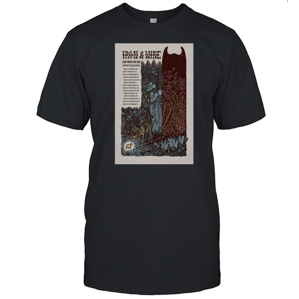 Iron  Wine Light Verse Tour 2025 Support By Jobi Riccio April 8 Columbus Oh April 9 Knoxville Tn T-shirt