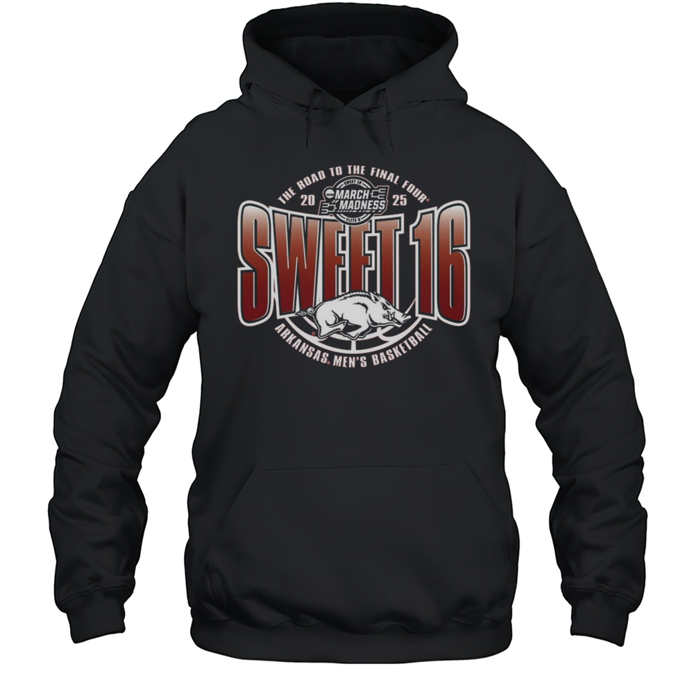 Arkansas Razorbacks Mens Basketball Sweet 16 The Road To The Final Four NCAA March Madness 2025 Retro T-shirt Unisex Hoodie