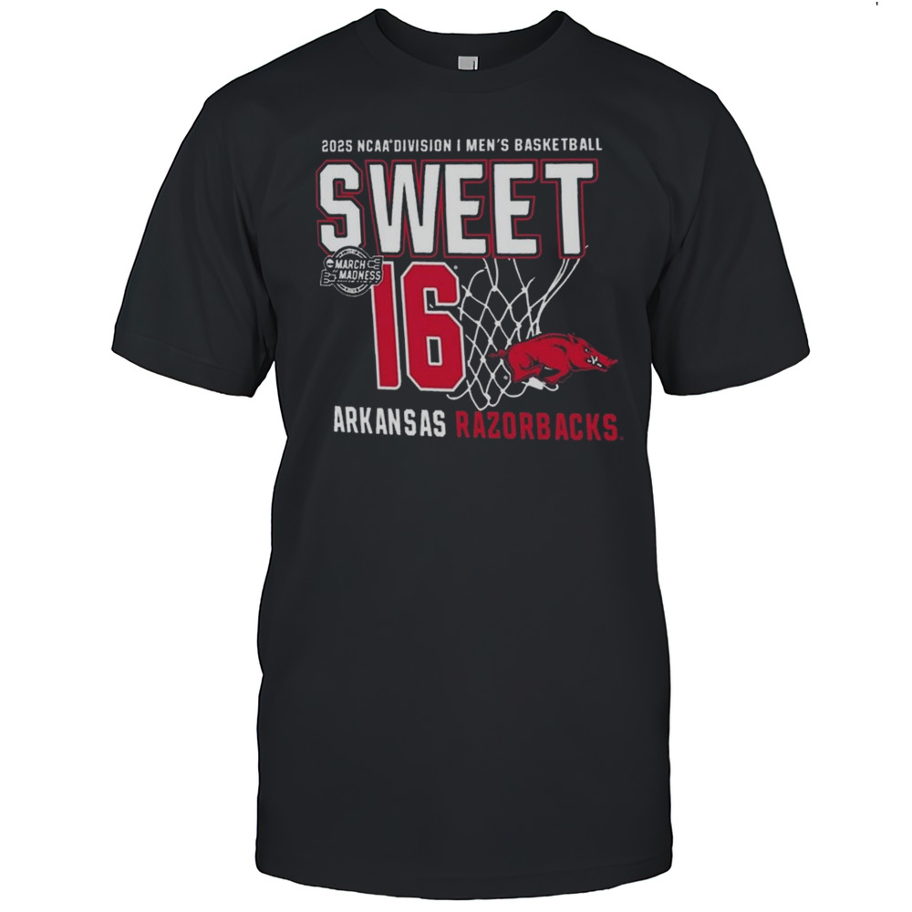 Arkansas Razorbacks NCAA Division I Mens Basketball Sweet 16 Net March Madness Graphic 2025 Logos T-shirt