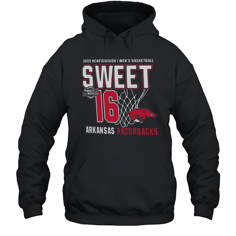 Arkansas Razorbacks NCAA Division I Mens Basketball Sweet 16 Net March Madness Graphic 2025 Logos T-shirt Unisex Hoodie